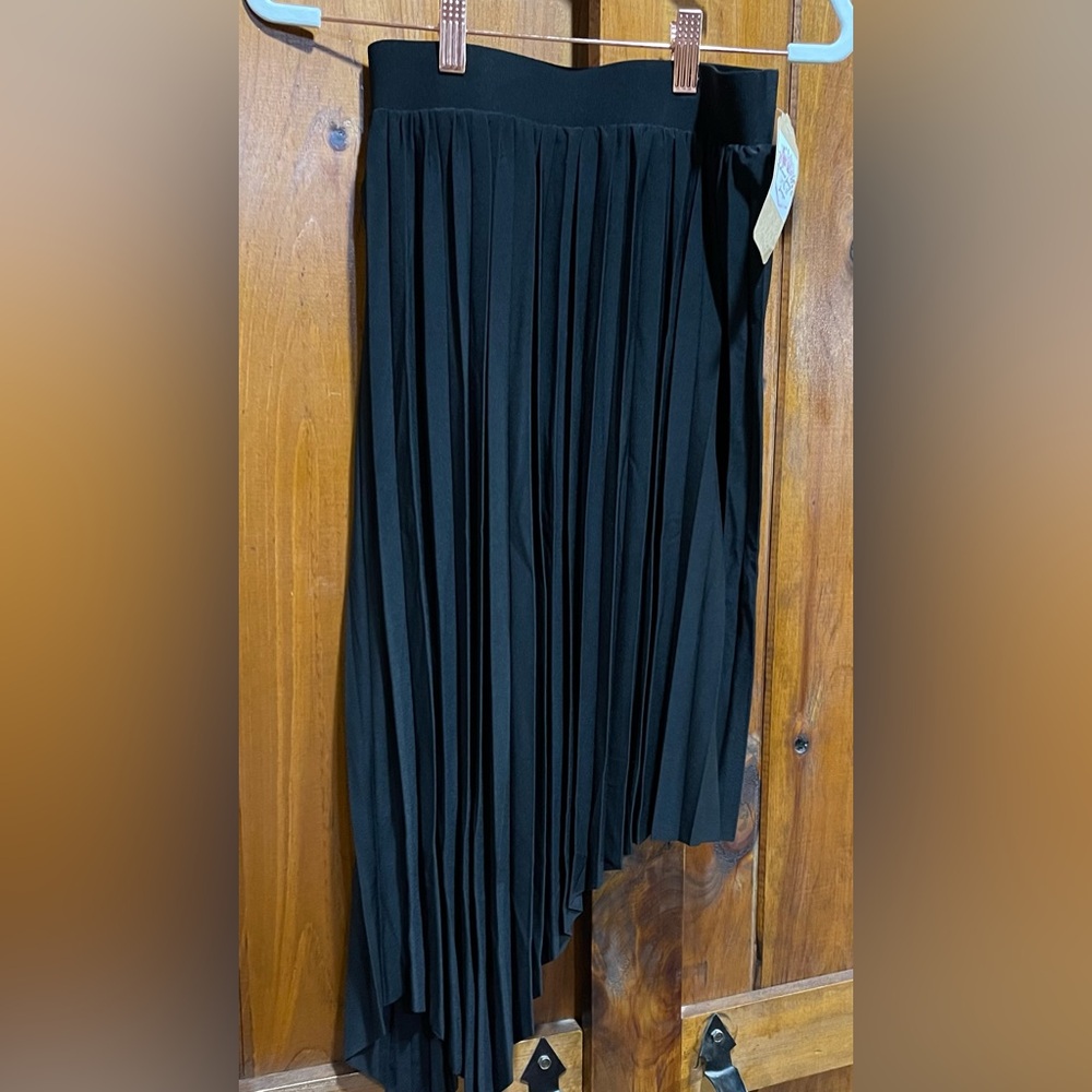 Elegant Black Asymmetrical Pleated Skirt